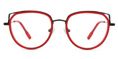 Vicki prescription oval female eyeglasses in mixed materials, front color red